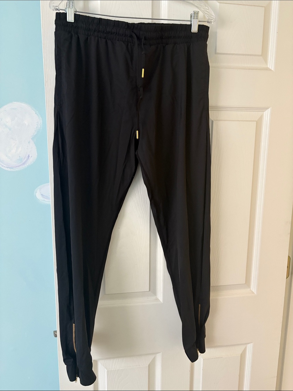 ZYIA Black Women's Track Joggers with Gold Accents